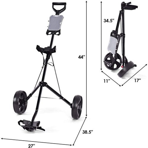 Nightcore Golf Push Cart, Folding Push Pull Golf Cart Trolley w/ 2 Wheels for Golf Club Bag, Collapsible Golf Push Cart w/Foot Brake