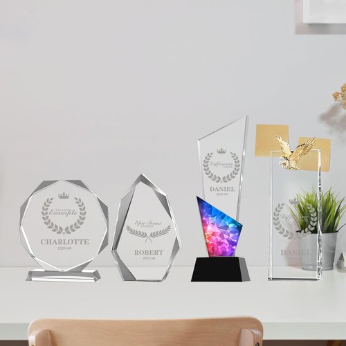 Personalized Crystal Trophy Award Custom Engraved Trophies Customized Crystal Awards with Text Logo Employee Appreciation Company Anniversary Retirement Gifts (Elegant)