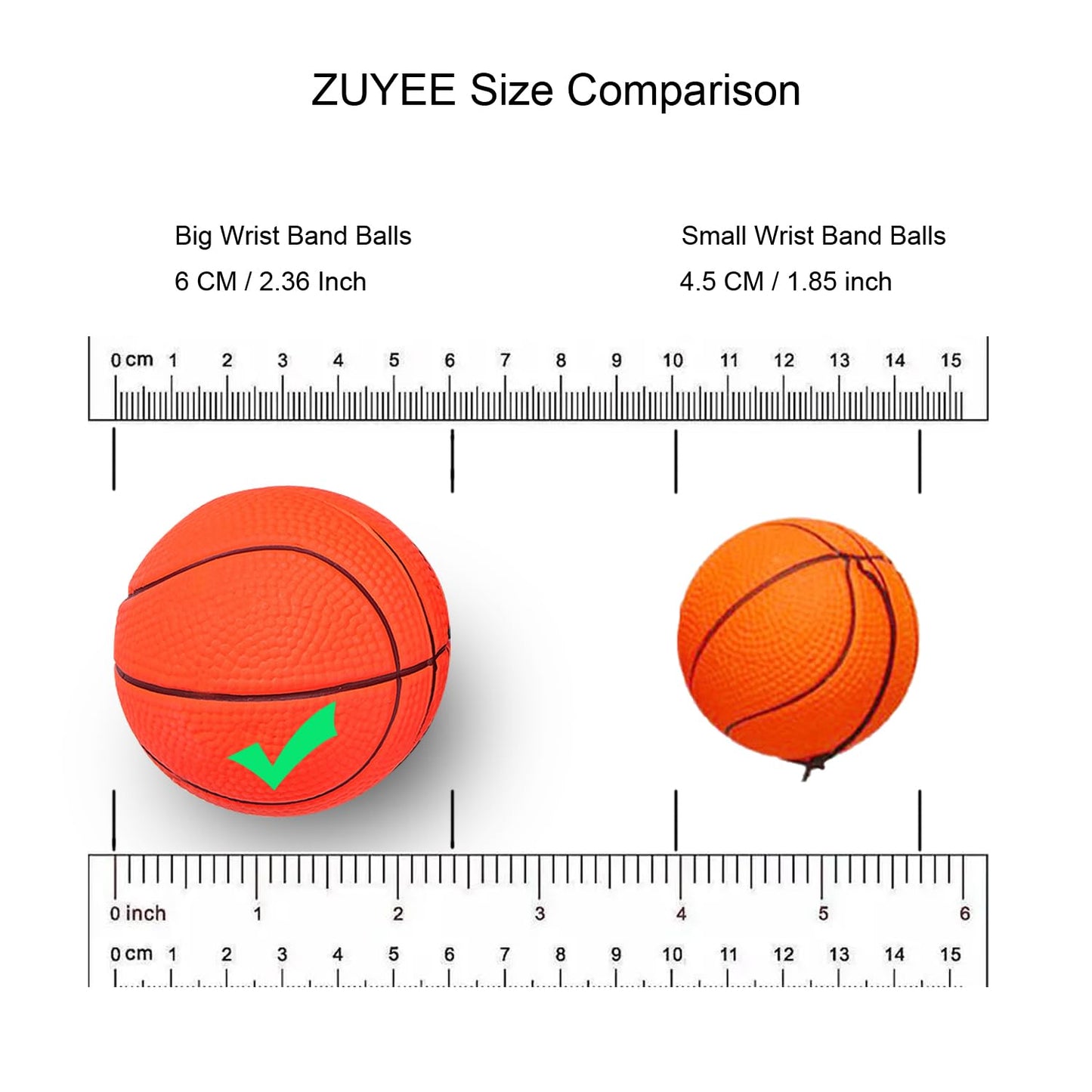 ZUYEE 4/8/16 Pack 2.36 Inch Wrist Return Wristband Ball Rubber Rebound Bouncy Sport Ball (Basketball, Baseball, Soccer,Tennis) on Elastic String Wrist Exercise or Play,Gift Toy for Kids Teens Adults