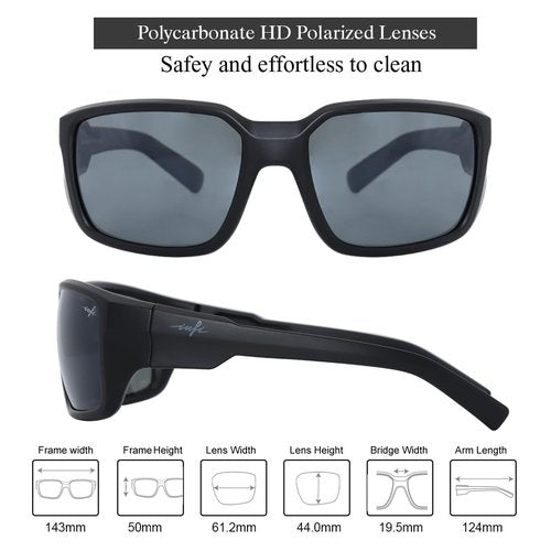 INFI Fishing Sunglasses Men Women Polarized Polycarbonate Lens Safety Protection Black Glasses Driving Golf Running Sports (Matte Black/Smoke Lens)
