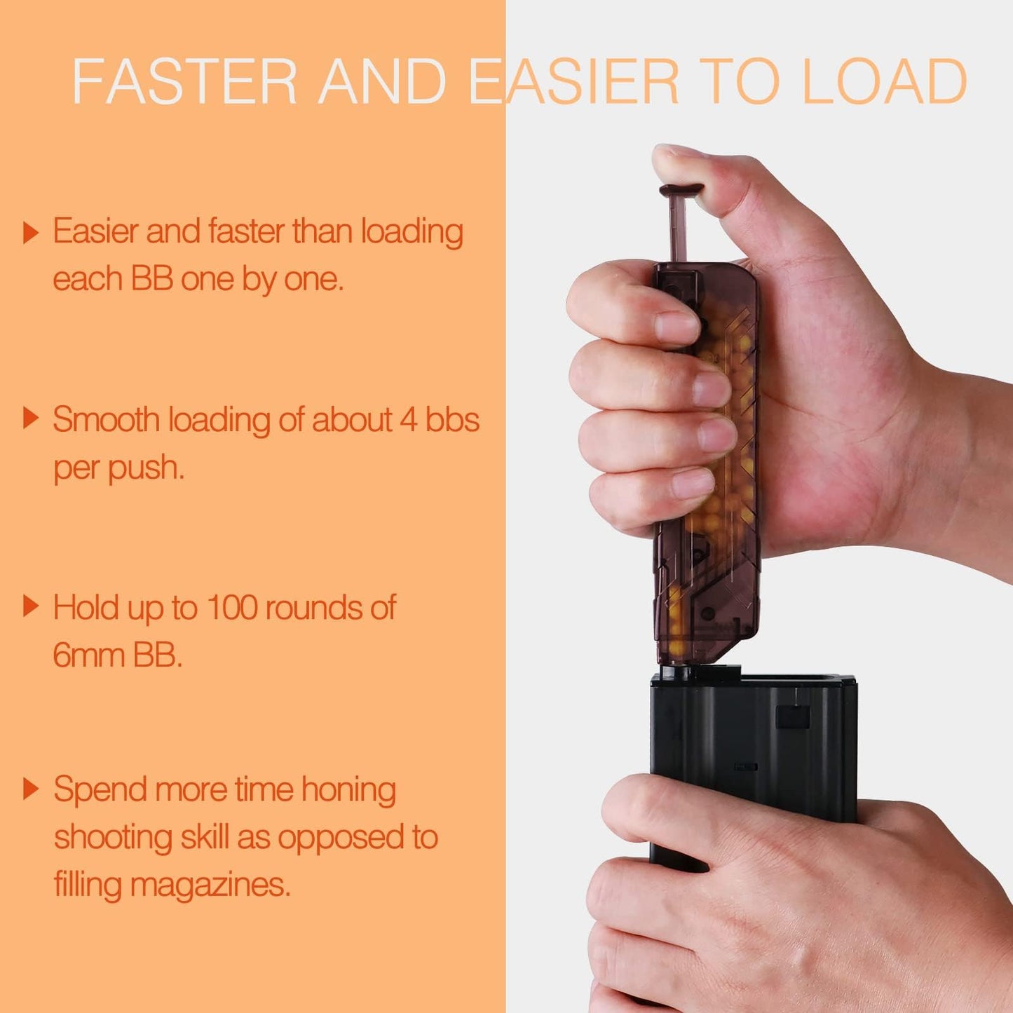 100 Rounds Airsoft Speed Loader 6mm BBS with Gas Magazine Adapter Quick Loading - Black+Brown