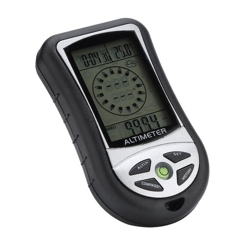 Dioche Barometer Altimeter, Multi-Function Digital Altimeter, Black Weather Forecast Hand-Hold Hiking Flashlight Altimeter for Outdoor Hiking