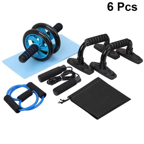 BESPORTBLE 6pcs Home Gym Equipment Kit Ab Roller Wheel Push Up Bars Jump Rope Pull Band Knee Pad with Storage Bag for Househeld Indoor Fitness Exercise Workout