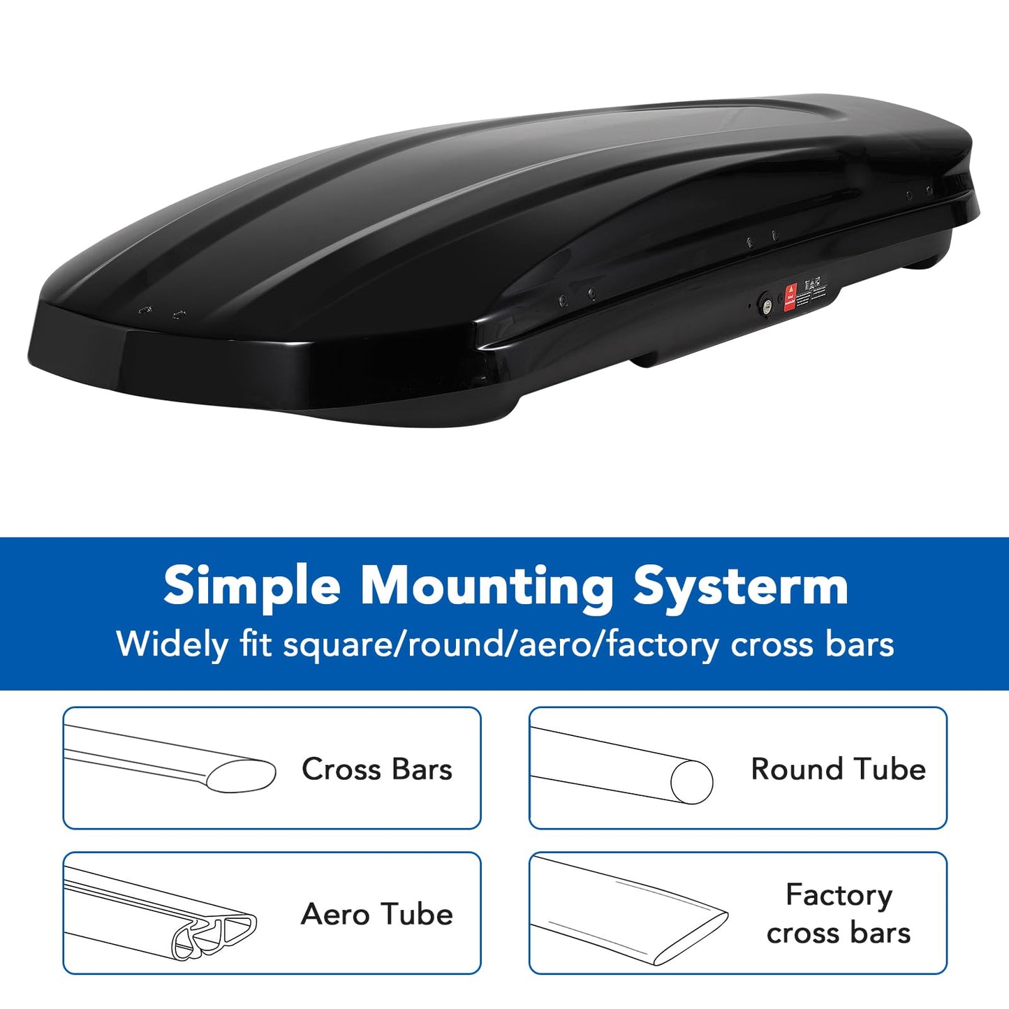 GarveeTech 69 Inch Rooftop Cargo Box Carrier, 17 Cubic Ft. Hard Shell Roof Rack Cargo Carrier with Security Keys, 165 Lbs Capacity Waterproof Rooftop Storage Box, Dual Side Opening