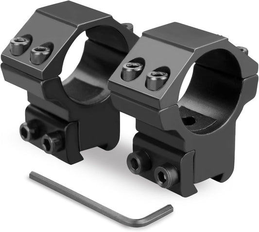 1'' Dovetail Scope Rings, Medium Profile Scope Mounts for 11 mm Dovetail Rails - 2 Pieces (One has Stop pin)