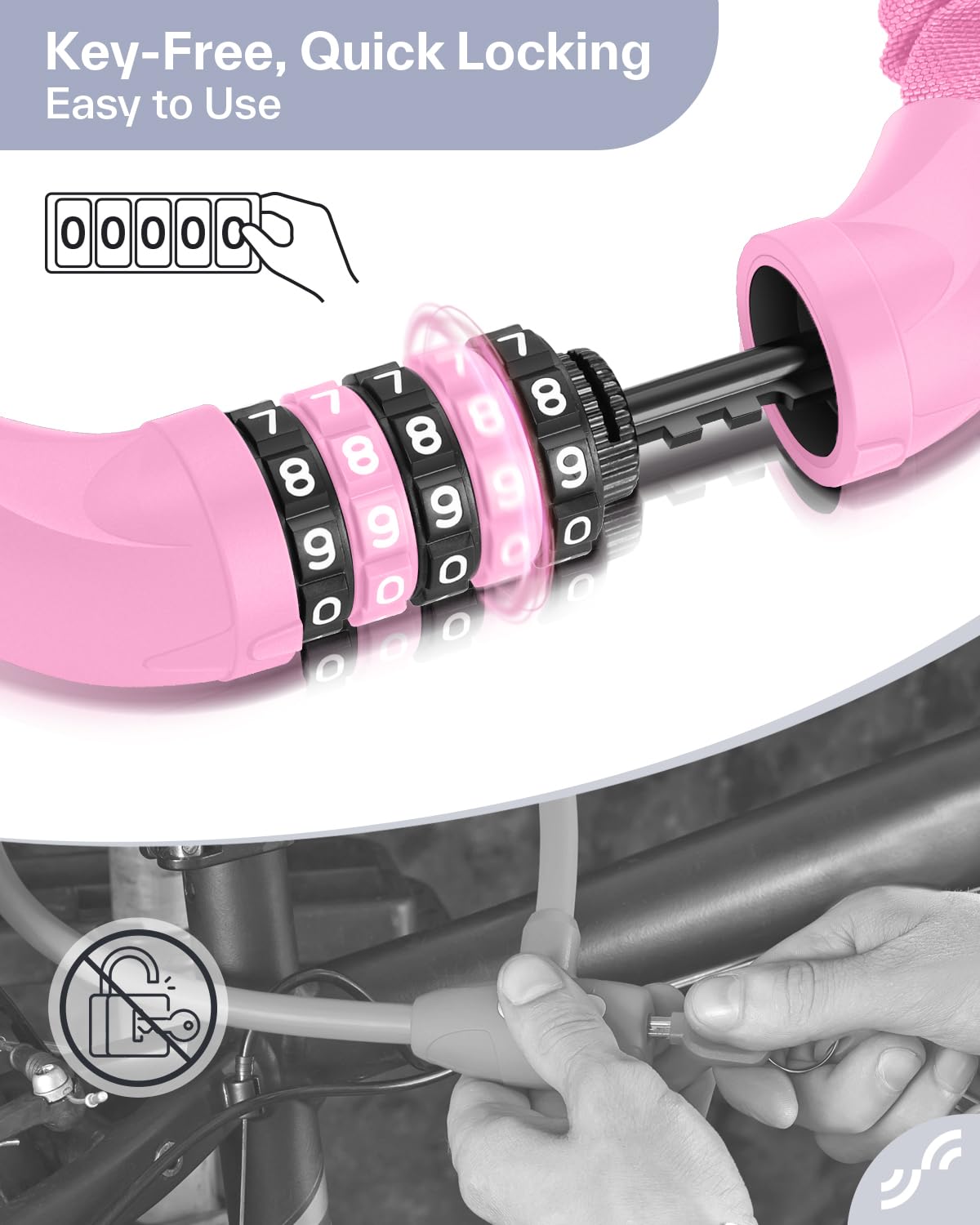 Sportneer Bike Lock: 5 Digit Combination High Security Anti Theft Bike Chain Lock - 3.2/3.6/4ft Heavy Duty Resettable Keyless Bicycle Lock for Bike, Motorcycle, Scooter, Door & Gate - 6mm Thick Pink