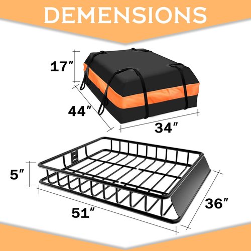 Fruyyzl 51"x36"x5" Roof Rack,Heavy Duty Rooftop Cargo Carrier,Roof Basket with Waterproof Bag,Elastic Net with Attachment Hooks,Ratchet Strap,Universal Roof Rack Fits for SUV Truck