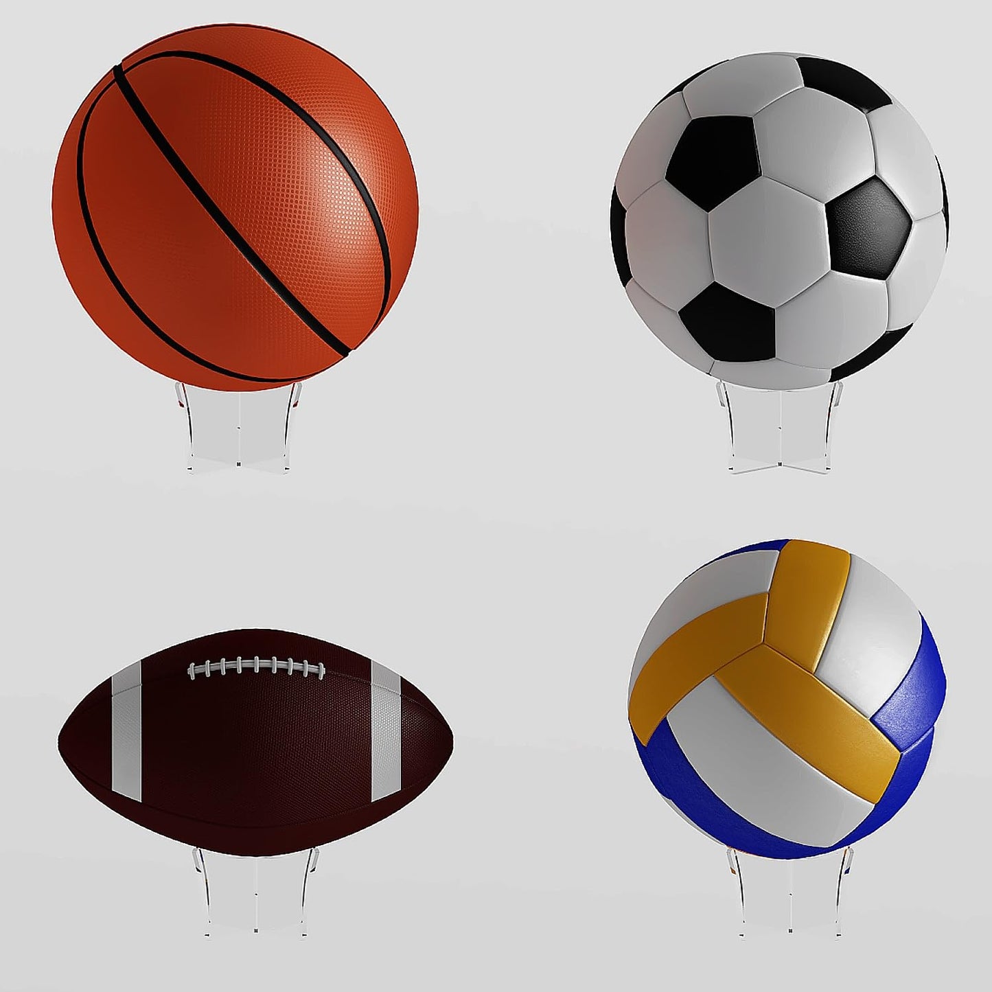 HEMYLU Acrylic Large Ball Stand Holder 4.7x2.6 Inch, 2-Pack Display Stand for Football Basketball Soccer, Clear Volleyball Rugby Case Rack