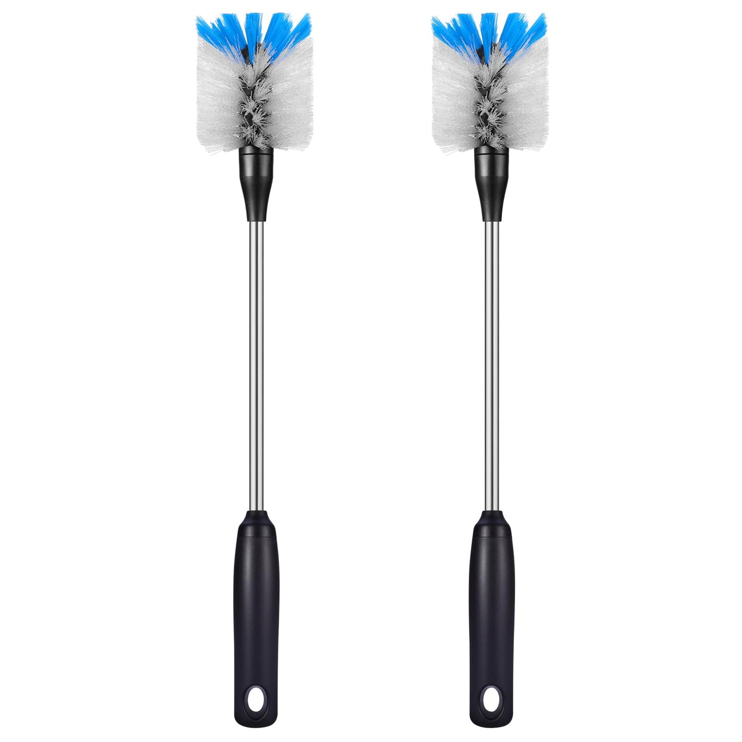 MOSOLAN Stainless Steel Bottle Brush with Replaceable Head, 2 Pack Long Handle Scrubbing Brush for Water Bottles, Glasswares, Mugs, Flasks, Tumblers, Vases, and Kitchen Sink, White, 15 in