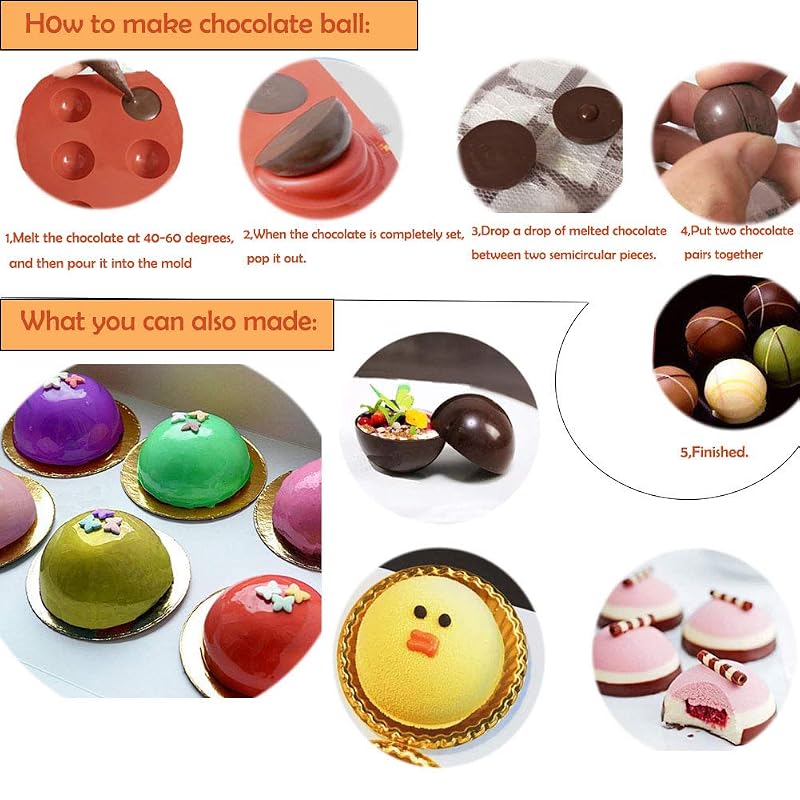 Shxmlf Semicircle Silicone Mold 4-Pack – Half Sphere Cake, Mousse & Gummy Molds Set