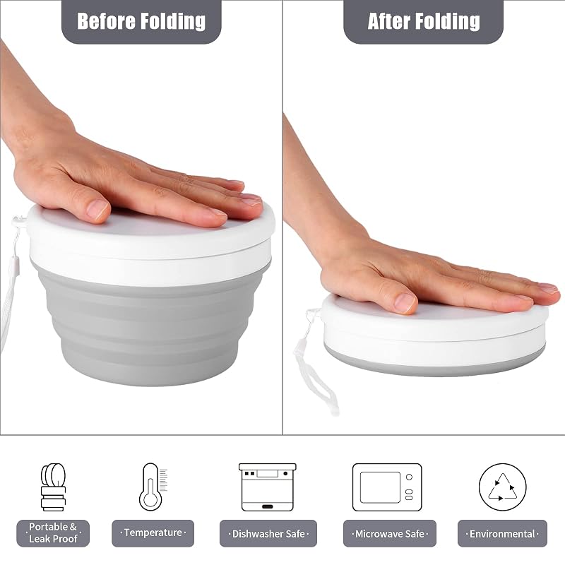 Collapsible Silicone Cup and Bowl Mess Kit for Camping, 950ml Bowl + 200ml Cup