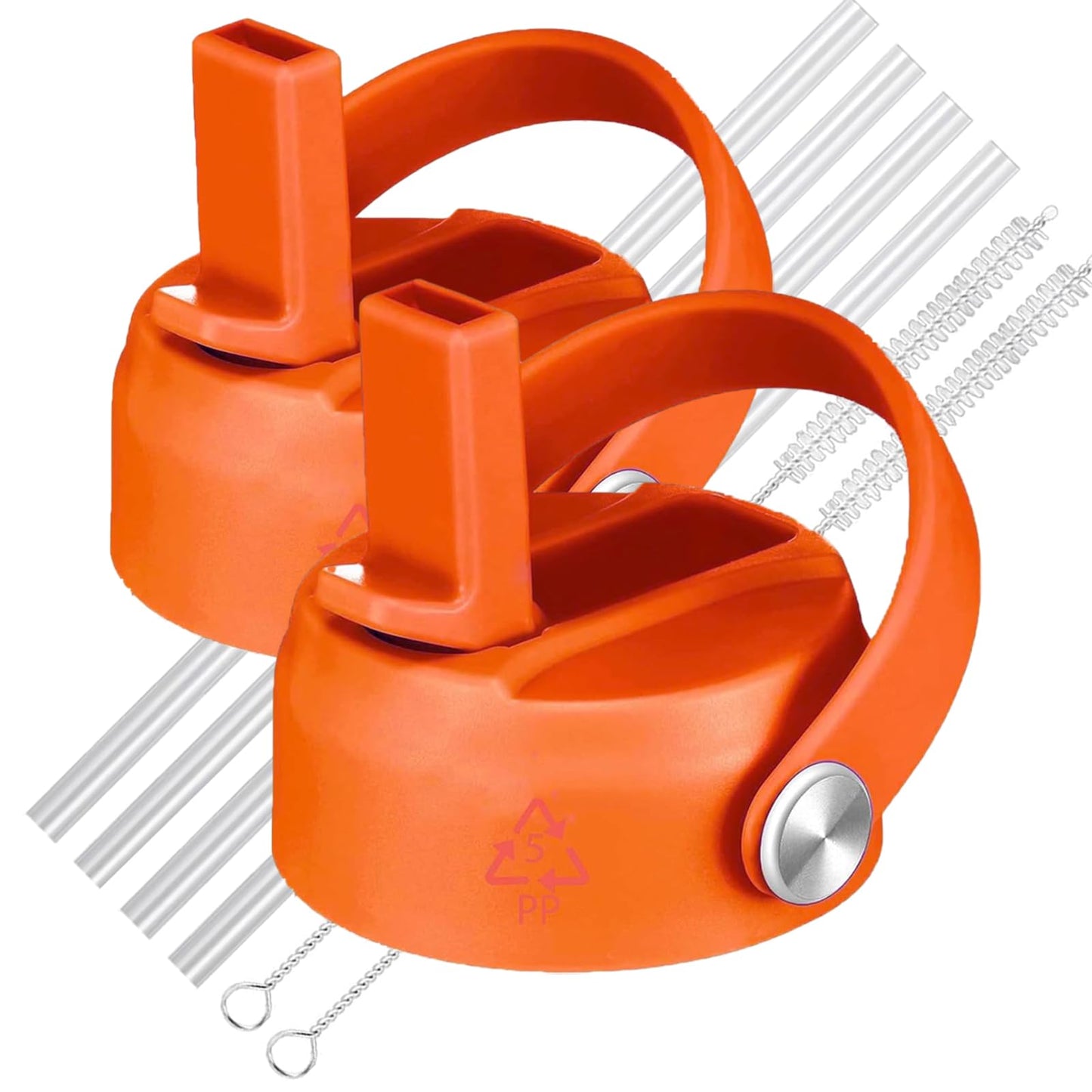 LLCJYYCY Lids with Straw for Hydroflask Wide Mouth 20 32 40 oz, Flex Straw Lid Fit for Hydro Flask Sports Water Bottles, Flexible Handle Replacement Lid(2 Pcs Bright Orange)