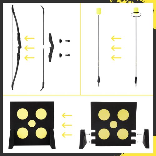 Silipull Bow and Arrow Set 8 Pcs Archery Bow Game Set with 6 Foam Tipped Arrows & 1 Pop Out Target for Safe Archery Combat LARP CS Shooting Outdoor Camping Bows for Adult from Beginner to Advanced