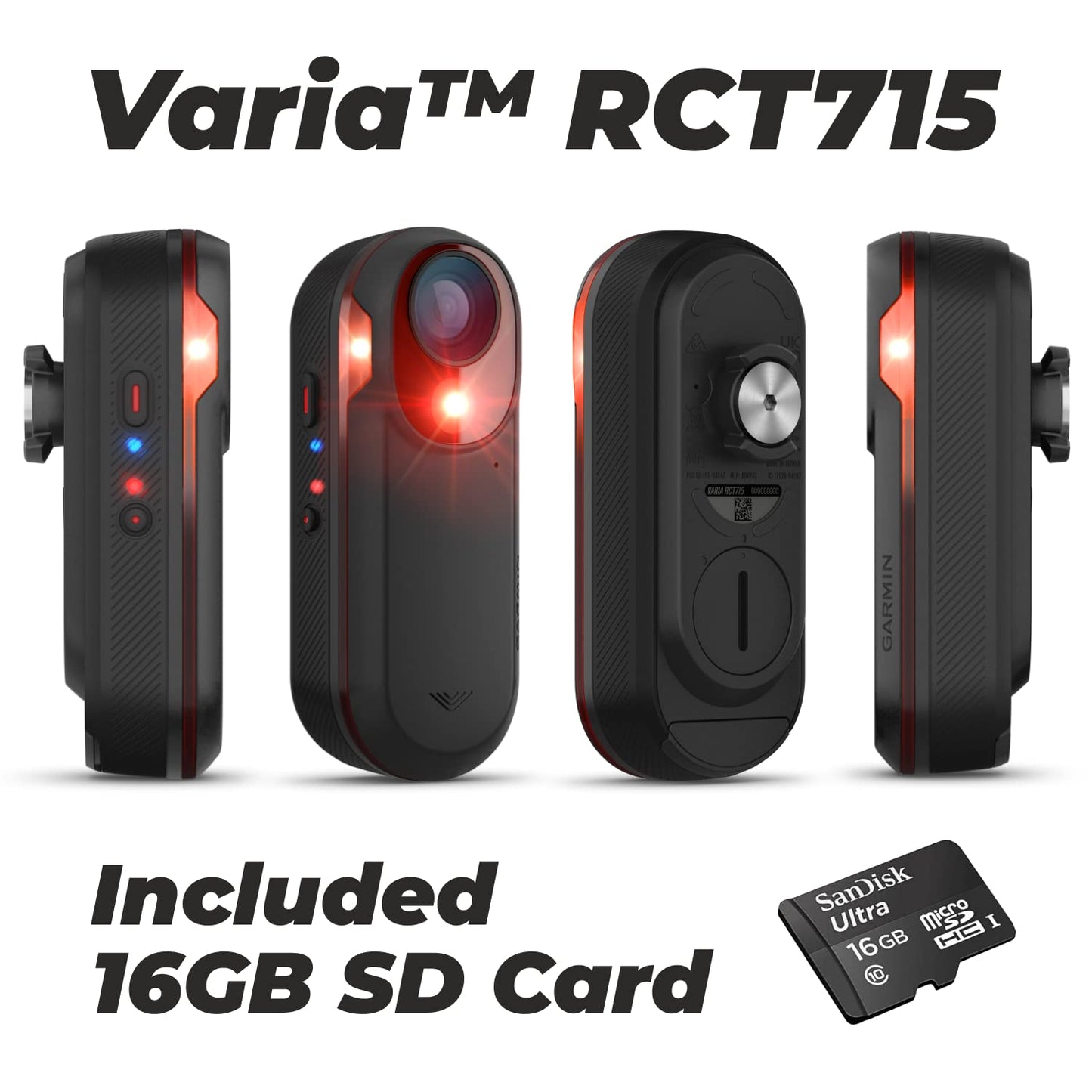 Wearable4U - Garmin Varia RCT715 Bicycle Radar with Tail Light, Continuous Recording with Power Bundle