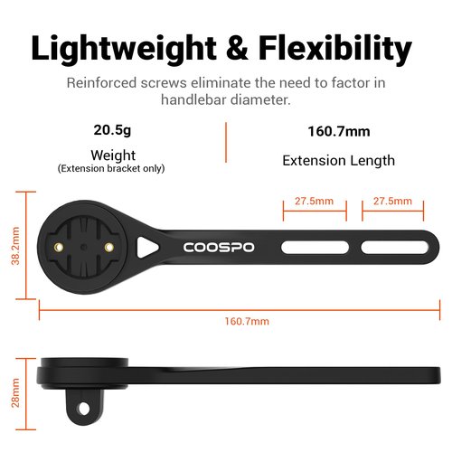 CooSpo Out-Front Bike Computer Extended Mount MT6S, Compatible for Cycling Computer Aero Integrated Handlebar, Compatible with Garmin Edge/Wahoo Elemnt/Bryton/iGPSPORT/GoPro Mount Adapter