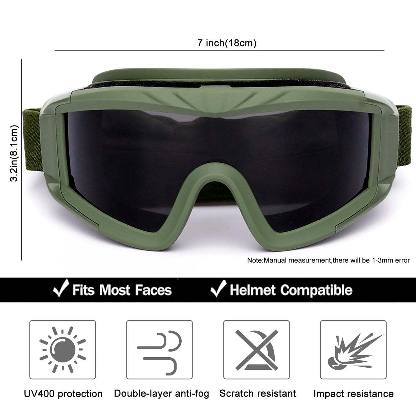 VEWOE Airsoft Tactical Goggles Anti-fog Military Glasses with 3Interchangable Lens, Safety-Goggles for Shooting Hunting