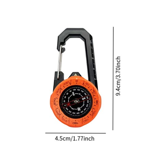 QSTDGVPW Hiking Compass Multifunctional Compact Climbing Compass Accurate with Carabiner for Survival Emergency Mountaineering Camping, Orange