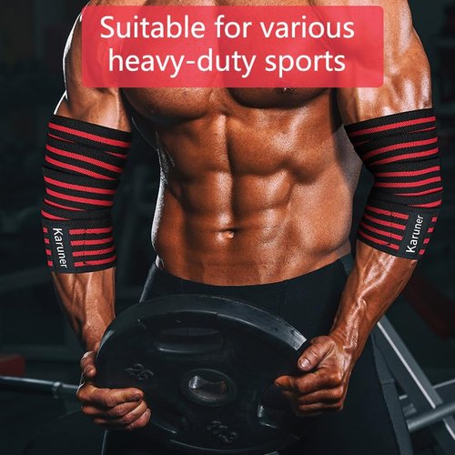 Elbow Wraps for Weightlifting (1 Pair), 59" Elastic Elbow Support & Compression Powerlifting, Fitness, Cross Training & Gym Workout - for Weight Lifting