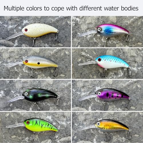 Deep Diving Crankbait Lures Kit - 8 Assorted Hard Swimbaits for Freshwater & Saltwater