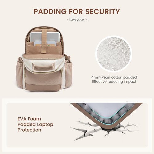 LOVEVOOK Laptop Backpack for Women with Pouch Pocket for Large Capacity Cup,15.6 Inch Laptop Computer Bag Travel Backpack Purse,Waterproof Work Business College Teacher Backpack,Beige-Nude-Logam Plum