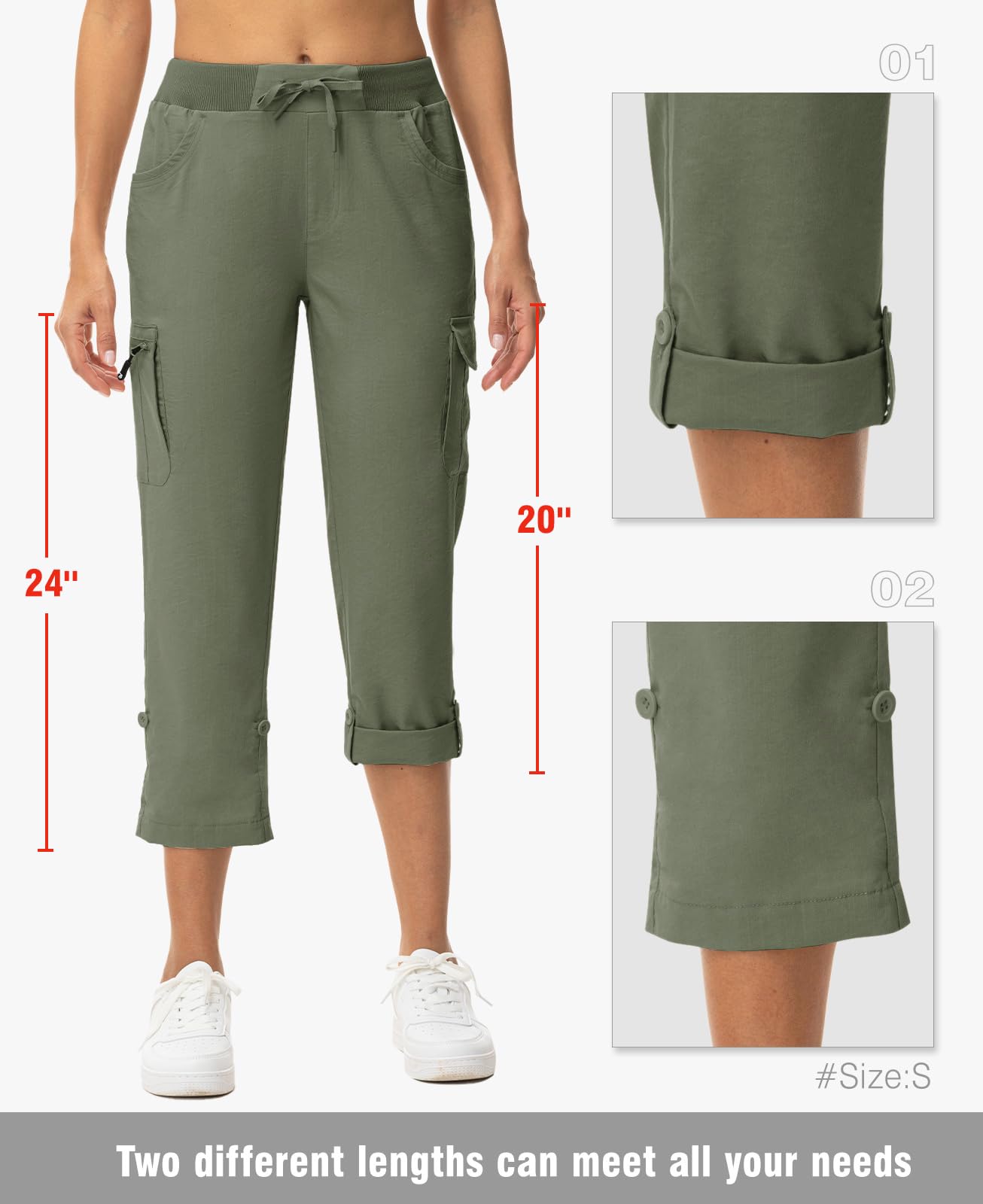 TBMPOY Womens Cargo Capris with Pockets Lightweight Hiking Capris Pants Quick Dry Casual Cropped Pants Summer Trip Cotton Army Green L