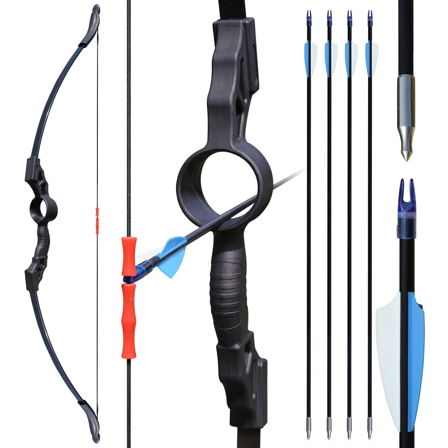 Youth Bow and Arrow Set for Teens Beginners, Archery Recurve Bow with Safety Practice Arrows Backyard Games Gift (18lbs Black)