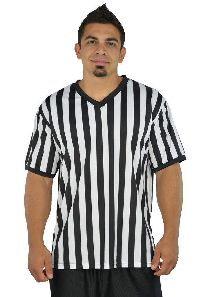 Mens Referee Shirts | V-Neck Style | Perfect Ref Shirt for Officials, Bars, More - Black/White CA2025V L