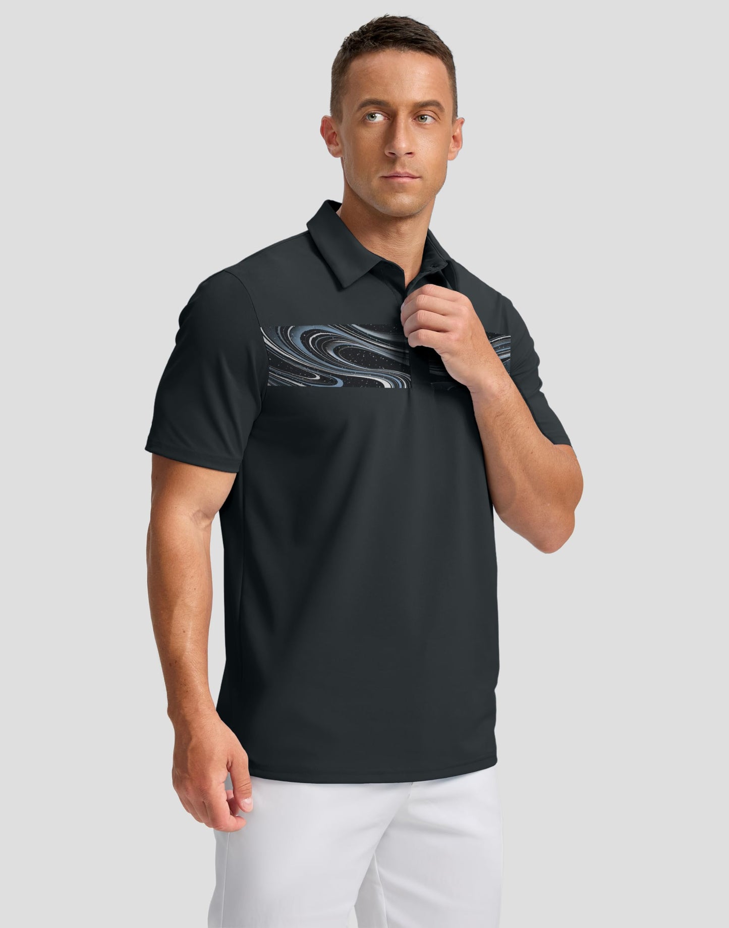 G Gradual Men's Golf Shirts Quick Dry Moisture Wicking Performance Short Sleeve Collared Polo Shirts for Casual Athletic Business (Black Galaxy, L)