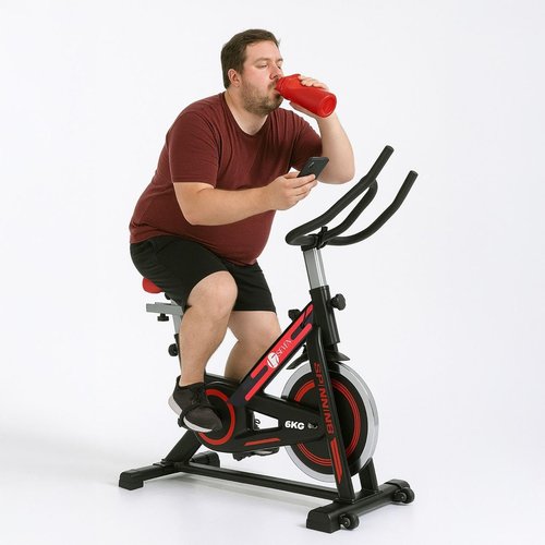 Home Spin Bike - Silent Indoor Exercise Bike with 6KG Flywheel, Belt Drive, Adjustable Seat & Handlebar, LCD Display + Heart Rate Monitor, Water Bottle Holder - Compact Cardio Bike for Apartment Fitness