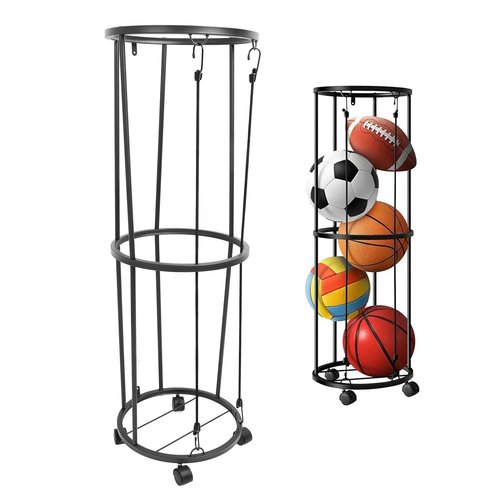 plplaaoo Ball Storage Rack Rolling Metal Lockable Ball Organizer for Basketball Soccer Volleyball Sturdy Steel Construction with Wheels Space Saving Design Home Gym Sports Equipment
