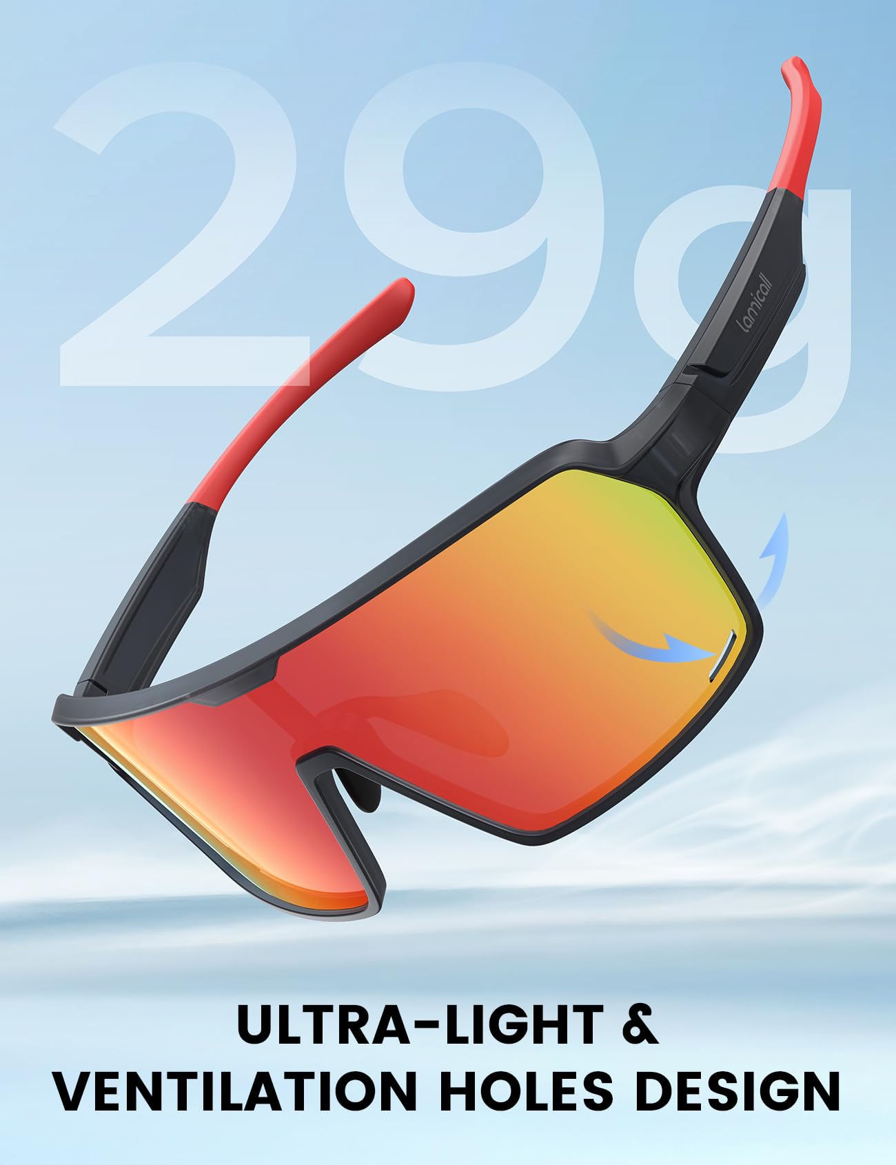 Lamicall Polarized Sports Sunglasses for Men Women, [29g Ultralight] UV400 Protection Sun Glasses for Cycling Running Baseball Fishing Golf Beach Volleyball, Full Frame, Black