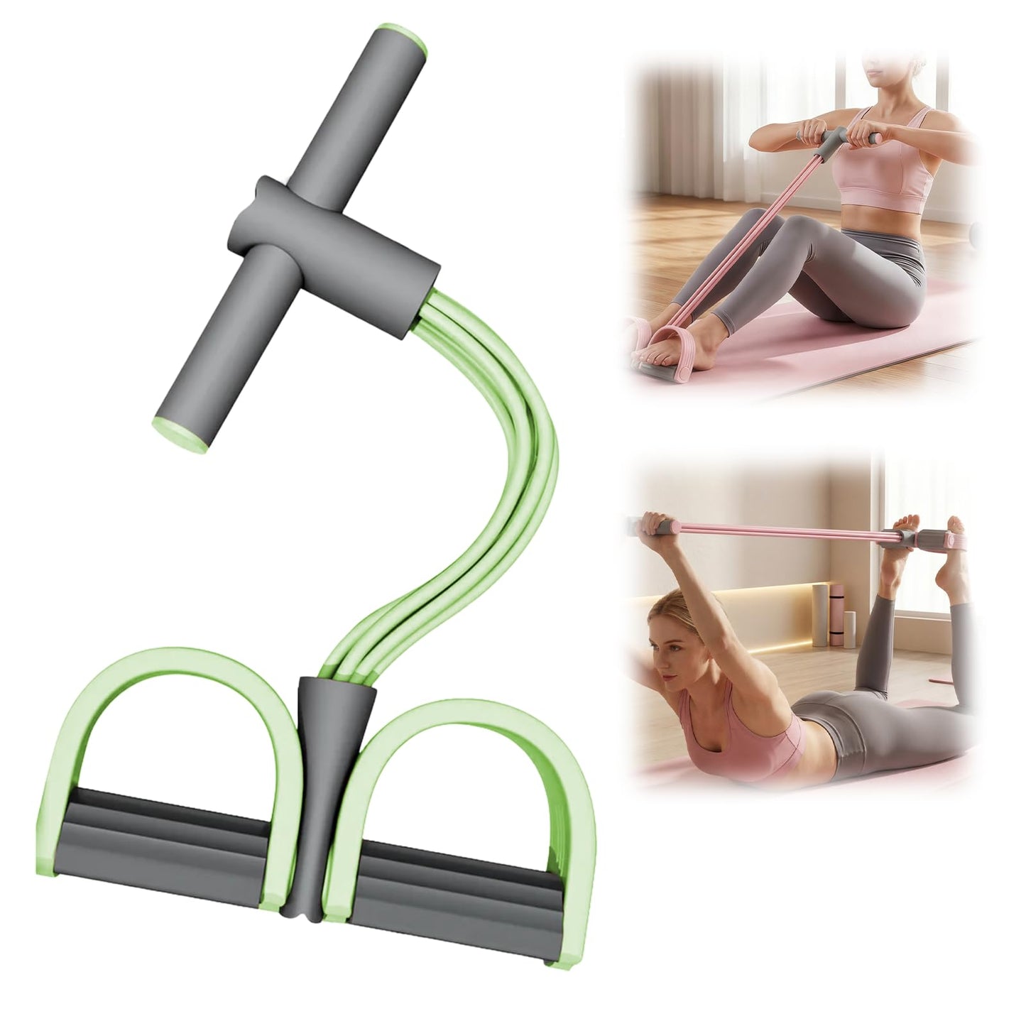 Pedal Resistance Bands with Handles, 2026 Upgrade Multifunction Tension Rope, 6-Tube Elastic Yoga Pedal Puller Resistance Band, Natural Rubber Foot Pedal Bands for Abdomen, Waist, Arm, Leg (Green)