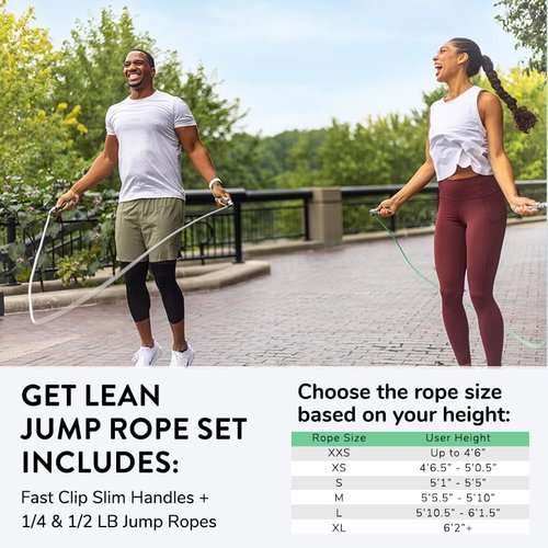 Crossrope Get Lean Set - Weighted Jump Rope- 1/4 LB and 1/2 LB Ropes - Slim Handles - Medium