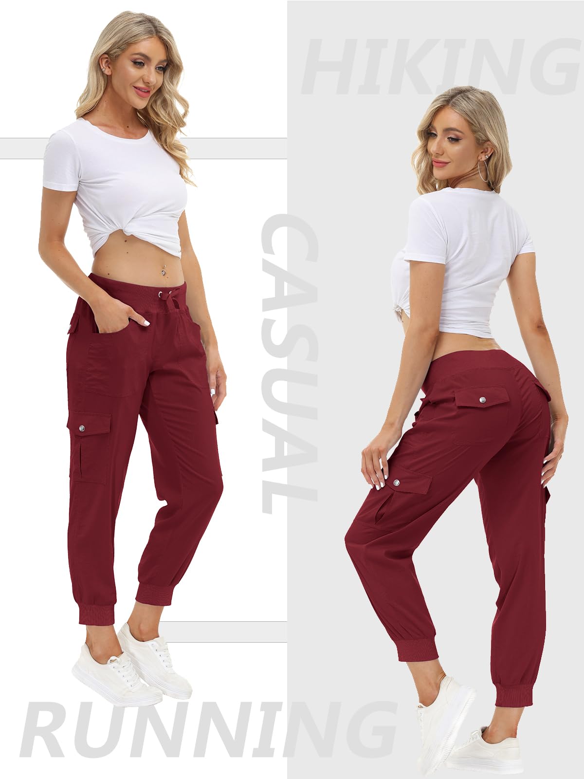 MoFiz Hiking Cargo Pants for Women with Pockets Lightweight Quick Dry Athletic Outdoor Summer Travel Casual Joggers Sweatpants Wine Red XS