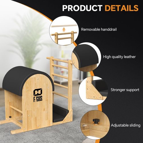FAGUS H Pilates Ladder Barrel, Pilates Exercise Equipment for Building Strength and Flexibility, Strength-Training Tool, Workout Equipment for Home Pilates Gym or Studio Use, Burlywood / Black Pad