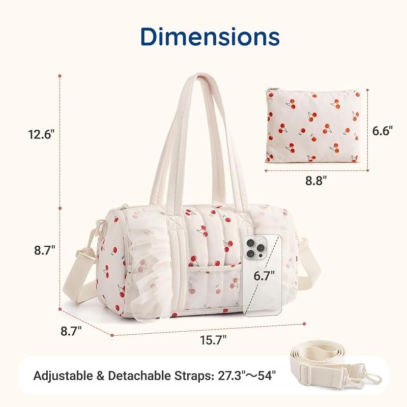 Mommore Puffy Ballet Dance Bag for Girls 6-10 with Makeup Bag - Beige, Small