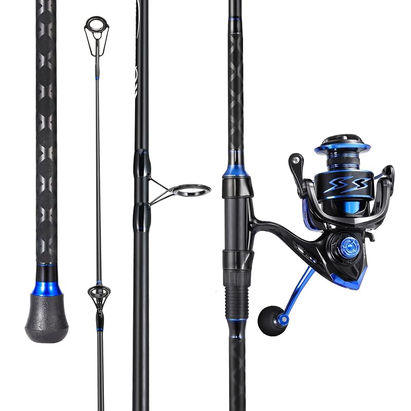 Sougayilang Spinning Reel & 2-Piece Fishing Rod Combo - 9' Blue, Right/Left Handle
