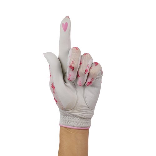 Hand Candy Golf Glove – Premium Cabretta Leather – “Flamingle” – Left Hand Women's Golf Glove with Matching Ball Marker (Small)