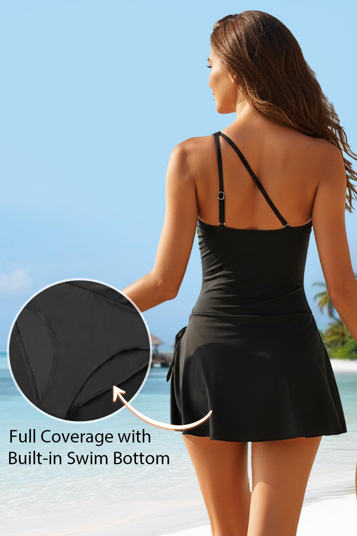 Tempt Me Women Black One Piece Swim Dress One Shoulder Swimsuit with Skirt Tummy Control Swimdress Bathing Suit XL