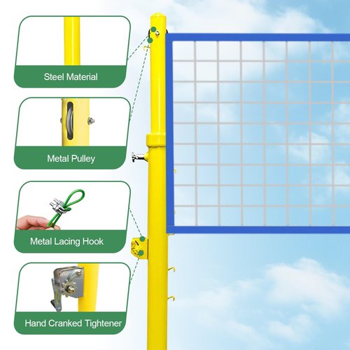 Volleyball Pole,Badminton Net Pole with Adjustable Height,Ground Inserted Steel Volleyball Pole Set with Embedded Part,for Indoor Gym or Outdoor Park School Use