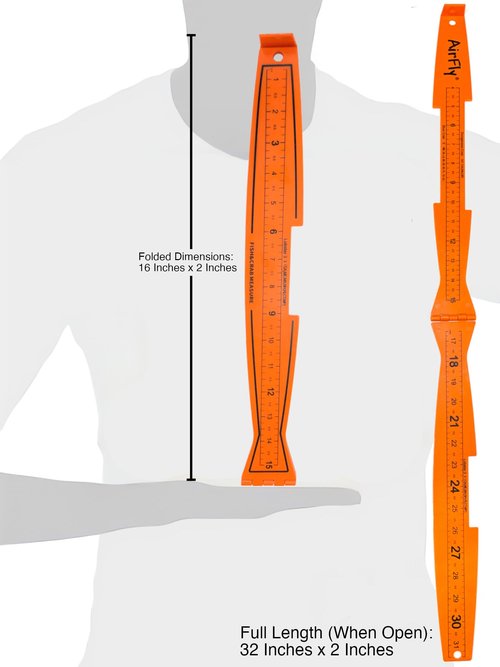 AirFly Folding Fish Measuring Board – 32in Ruler with Built-in 3.25”, 5”, 5.75” Gauges – Dungeness, Blue Crab, Lobster – Ruler for Boat, Shore, Kayak – Orange, Designed in USA