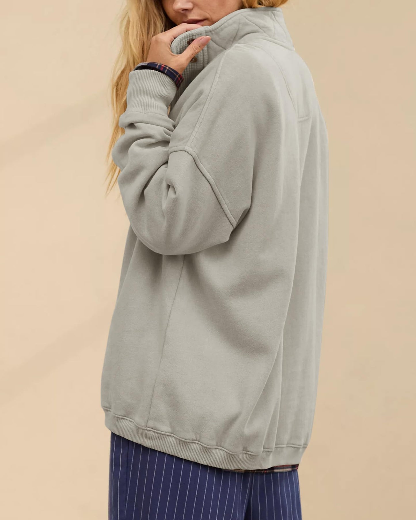 Gacaky Sweatshirt for Women Oversized Casual Long Sleeve Button Henley Neck Pullover Tops Fashion Outfits Clothes Gray XS