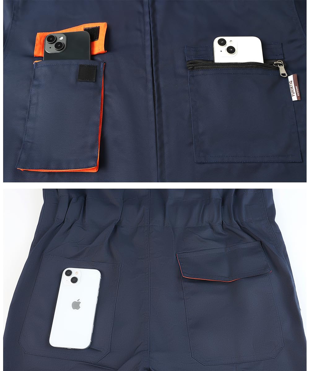 Yukirtiq Men's Coveralls Mechanic Work Jumpsuit Multi Pockets Overalls Long Sleeve Workwear Coverall, Navy Blue, S