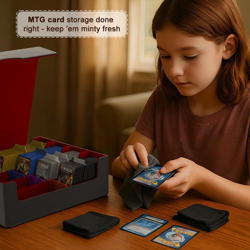 Trading Card Storage Box (3000+ Cards Capacity) – Magnetic MTG Deck Box, Waterproof PU Leather, Thickened Material – Includes 24 Dividers, 4 Card Stands, 6 Cleaning Cloths – Card Box for TCG & YuGiOh