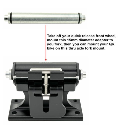 JYAD DESIGN Drop Top Bike Fork Mount Compatible with 12mm 15mm and 20mm Thru Axle Bicycles – Perfect for Mini Van, Camper, SUV & Pickup Truck