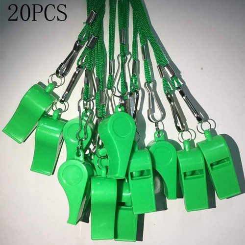 DYBADYSA 20 Pcs Green Plastic Loud Whistles with Lanyard for Referee Coaches Basketball Football Sports Training Game Event Lifeguard Survival Emergency Fun School Kids Tool Set Suppliers
