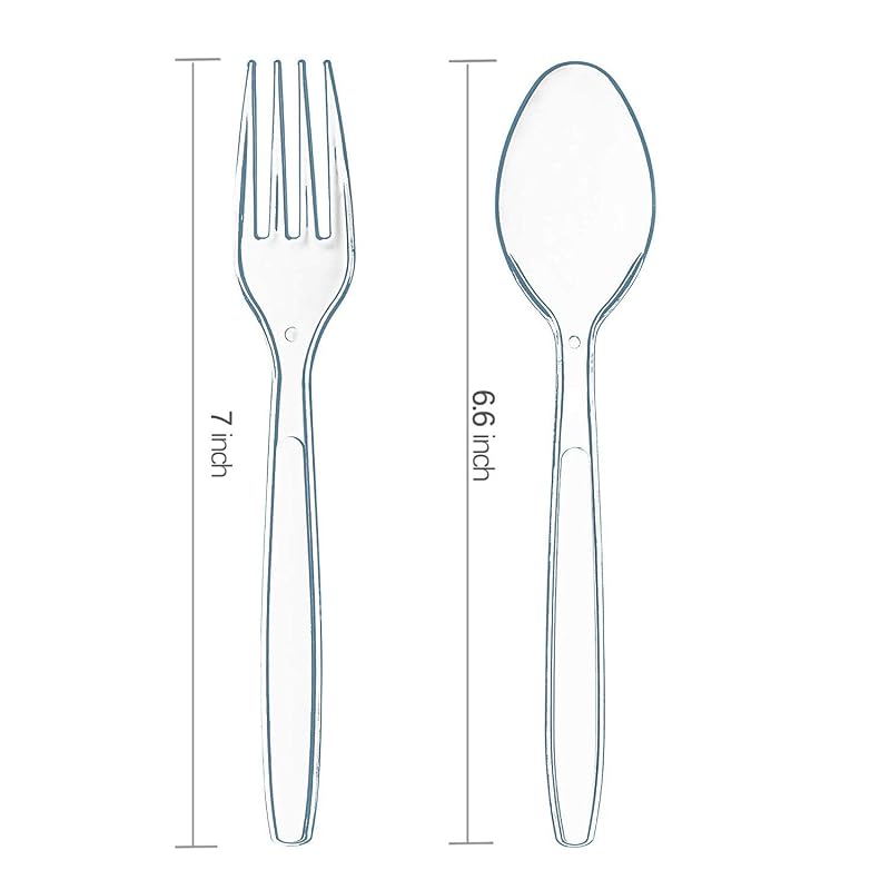 400pcs Clear Plastic Forks & Spoons - Heavy Duty Disposable Utensils, Crystal Clear 7" Forks & 6.5" Spoons, Includes 200 each (Variation of THIS listing: 400pcs Clear Plastic Forks and Spoons)