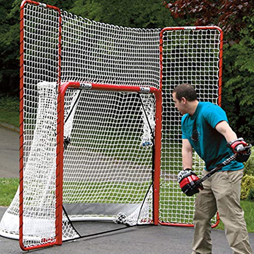 EZGoal 4' x 6' Hockey Folding Steel 2" Goal with 10' x 6' Backstop, 4 Targets Nets, a New Shooter Tutor and Wheels to Help Move The Goal, Red, (67099)