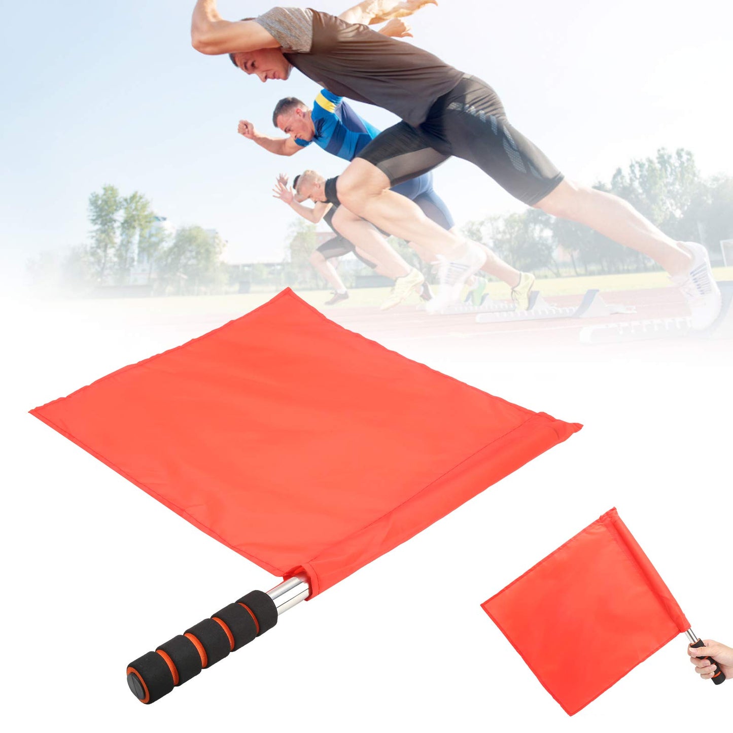 2Pcs Sports Referee Flag, Stainless Steel Hand Flag Red Signals Flag Sponge Handle Special Patrol Sports Linesman Flags, Official Performance Flag for Football Soccer Volleyball Tracks Sports (Red)