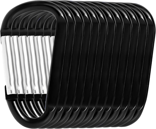 12PCS Aluminum Carabiner Clip - Carabeaner D Ring Shape,Spring Snap Key Chain Clip Hook,Keychain Clip,Multipurpose for Camping, Hiking,Backpacking or Other Outdoor Activities, Black.